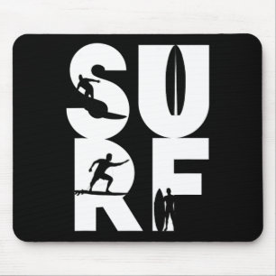 Surfer With Surfboards In Surf Wave Rider And Idea Mouse Pad