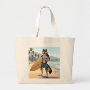 Surfer Wolf   Large Tote Bag