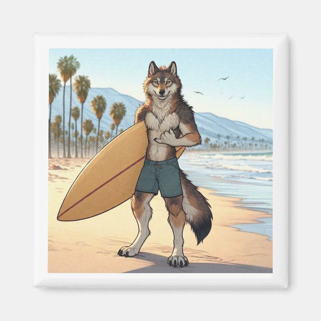 Surfer Wolf   Magnet (Front)