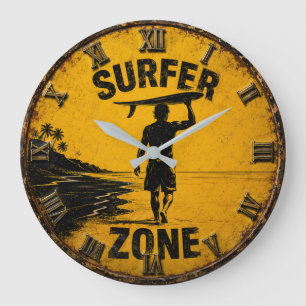 Surfer Zone Beach Coastal Surf House Wall Decor Large Clock