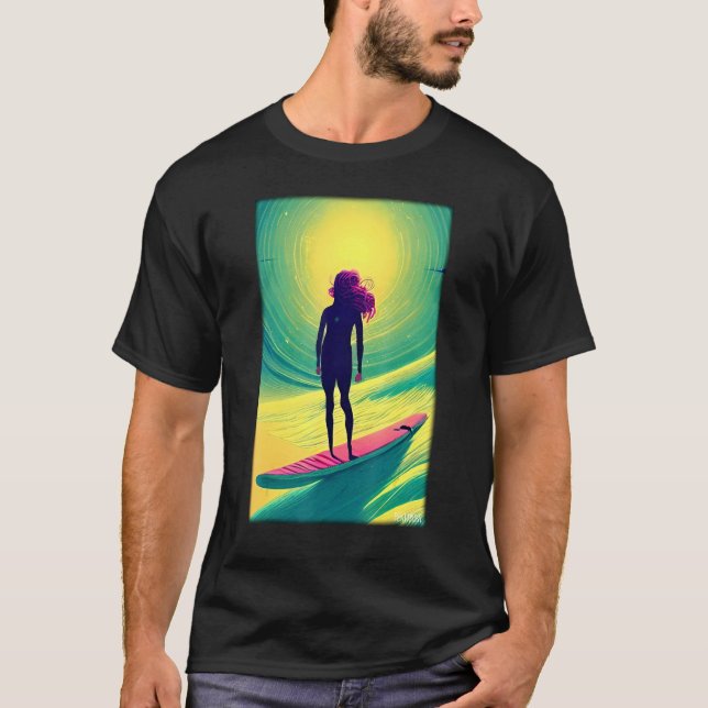 Surfergirl Girl Woman Surfboard Waves Sea Vacation T-Shirt (Front)