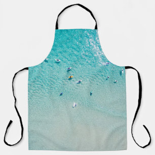 Surfers aerial view, clear ocean. apron