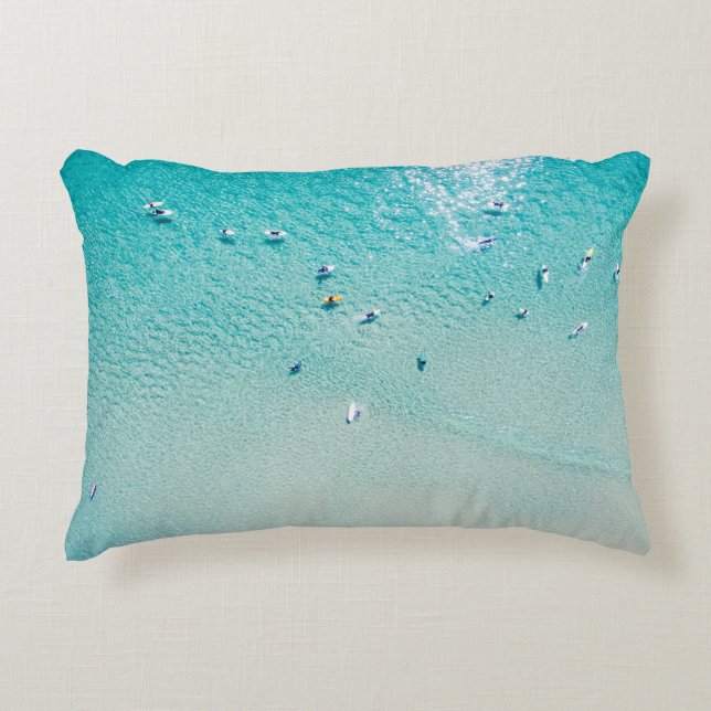 Surfers aerial view, clear ocean. decorative cushion (Front)