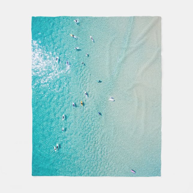 Surfers aerial view, clear ocean. fleece blanket (Front)