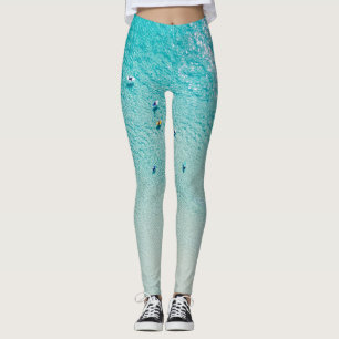 Surfers aerial view, clear ocean. leggings