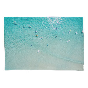 Surfers aerial view, clear ocean. pillowcase