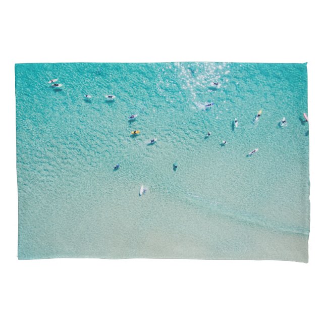 Surfers aerial view, clear ocean. pillowcase (Front)