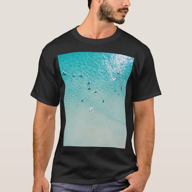 Surfers aerial view, clear ocean. T-Shirt (Front)
