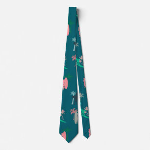 Surfers and Palm Trees Pattern Blue Tie