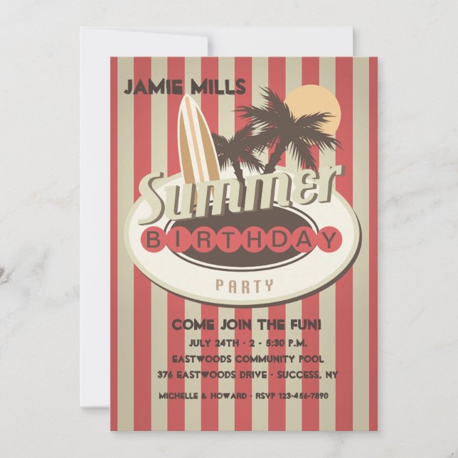 Surfer's Birthday Invitation (Front)