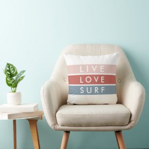 Surfers Live, Love, Surf Typography Beach Quote Cushion