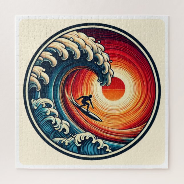 Surfer's Sunset Wave Puzzle (Vertical)