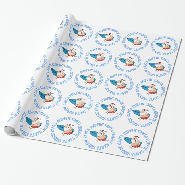 Surfin' Santa Wrapping Paper (Unrolled)