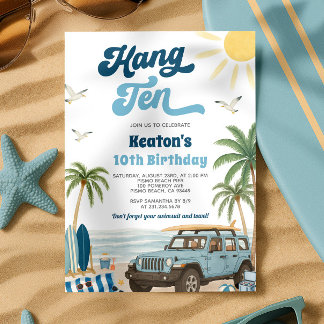 Surfing 10th Birthday Invitation - Hang Ten