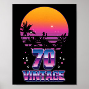 Surfing 1970 Pacific Ocean Sunset 70th Birthday 70 Poster