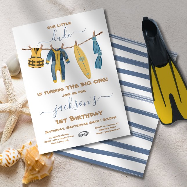 Surfing 1st Birthday Party Clothesline Invitation (Creator Uploaded)