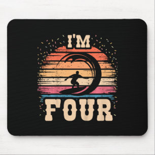 Surfing 4 Year Old Birthday Boy Girl 4th Surfboard Mouse Pad
