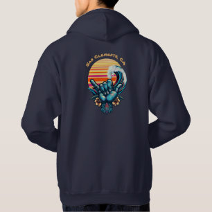 Surfing a Big Wave-Hand Symbol-Retro Style Hoodie