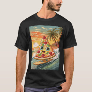 Surfing A Wave Pizza Slice In Tropical Beach Funny T-Shirt
