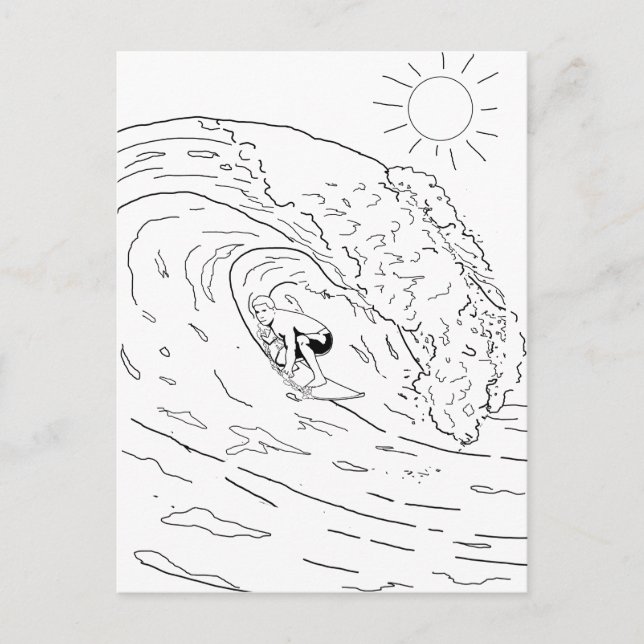 Surfing Adult Colouring Postcard (Front)