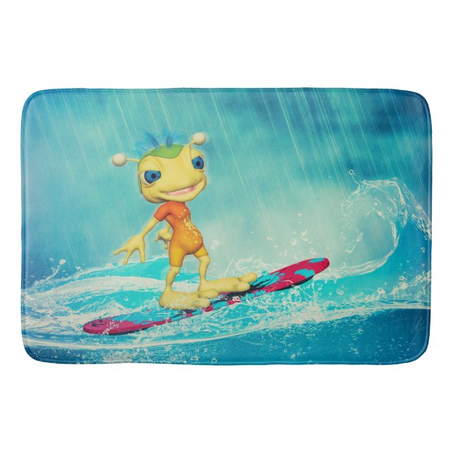 Surfing Alien Bath Mat (Front)