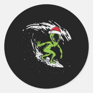 Surfing Alien Christmas In July Beach Summer Vacat Classic Round Sticker