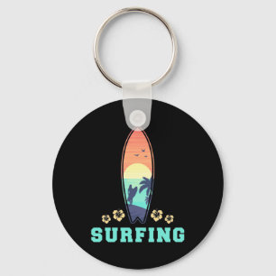 Surfing And Flower Key Ring