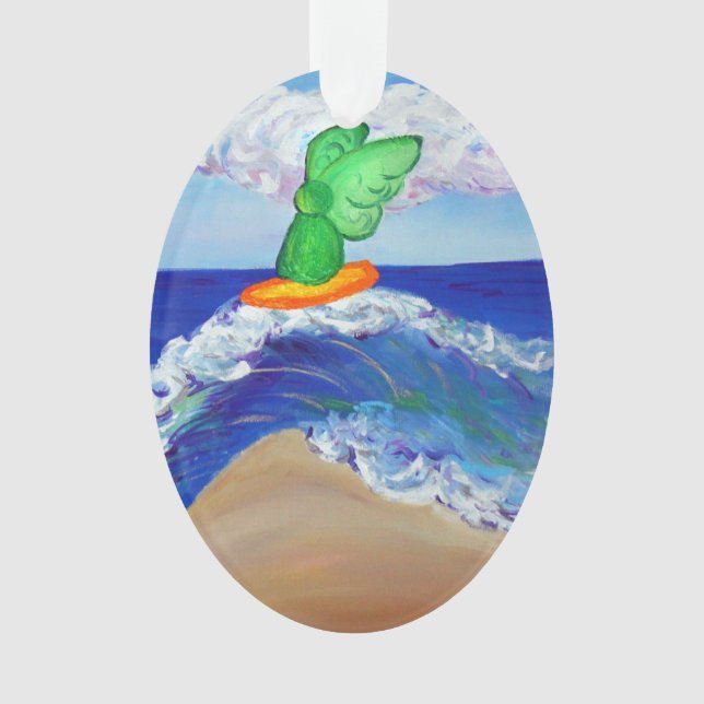 Surfing Angel Raphael Riding Healing Wave Ornament (Front)