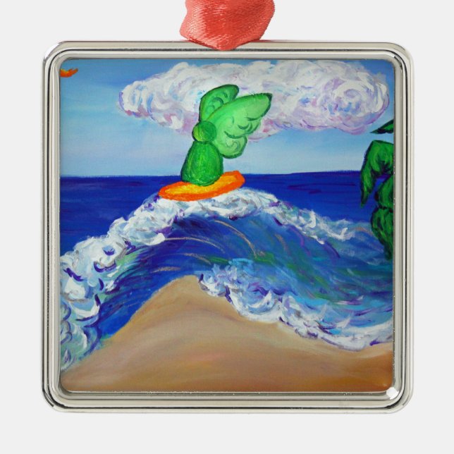 Surfing Angel Raphael Riding Healing Wave Ornament (Front)