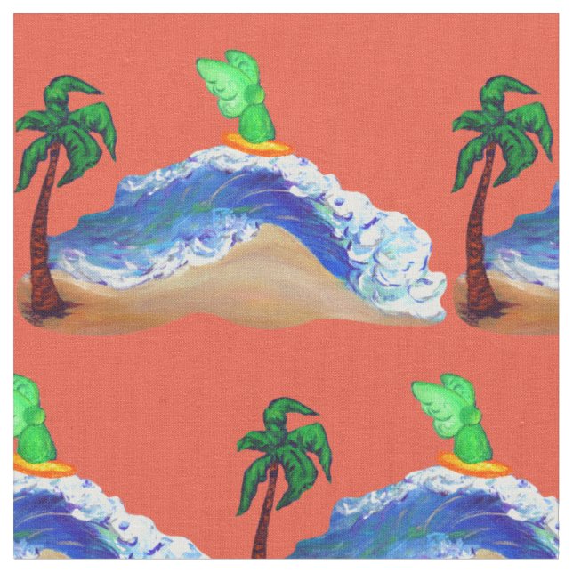 Surfing Archangel Raphael Art Fabric Material (Close Up)