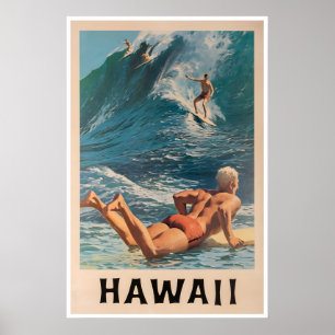 Surfing Art Surfer Print Hawaii Travel Poster