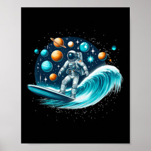 Surfing Astronaut Moon Space Shirt Galaxy Shirt Sp Poster