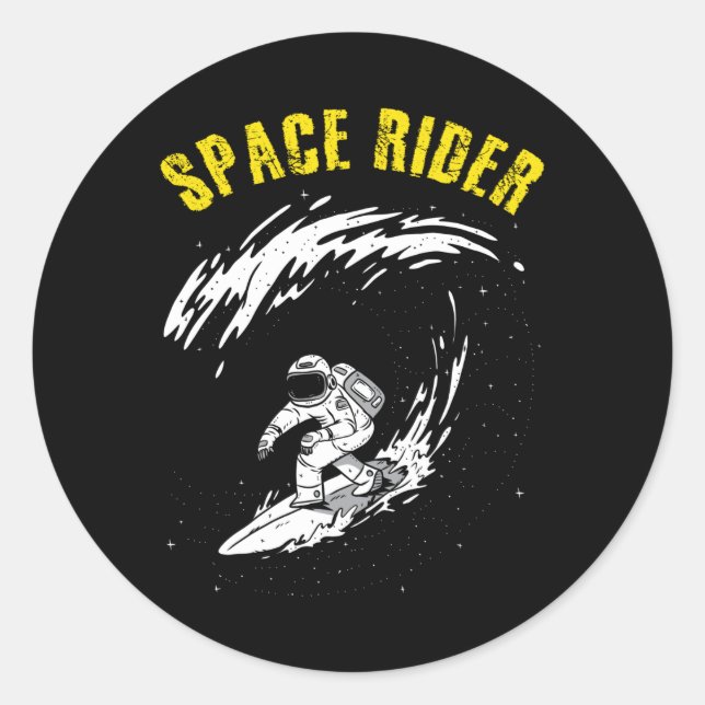 Surfing Astronaut Space Rider Classic Round Sticker (Front)