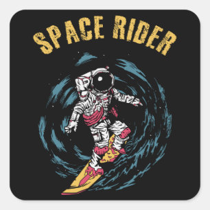 Surfing Astronaut Space Rider Surfer Square Sticker