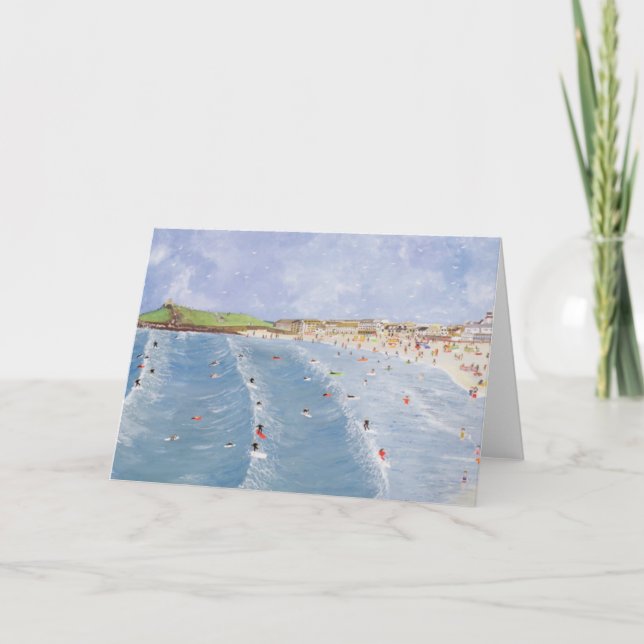 Surfing at Porthmeor Holiday Card (Front)