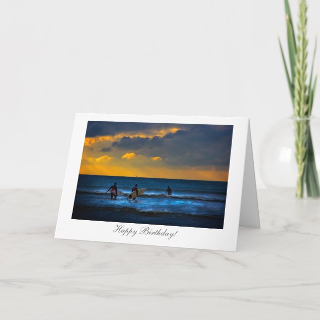 Surfing at Sunset - Happy Birthday Card (Front)