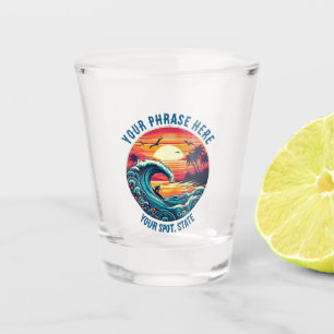 Surfing at Sunset Retro Style Shot Glass