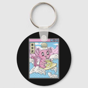 Surfing Axolotl Drinking Nana Milk Kawaii Anime Va Key Ring