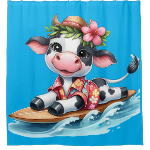 "Surfing Baby Cow" Shower Curtain
