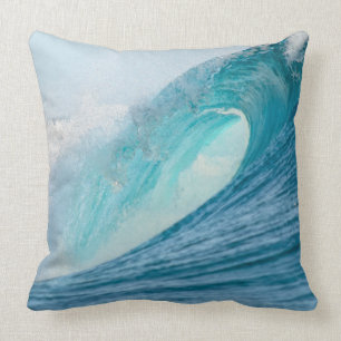 Surfing barrel wave breaking throw pillow