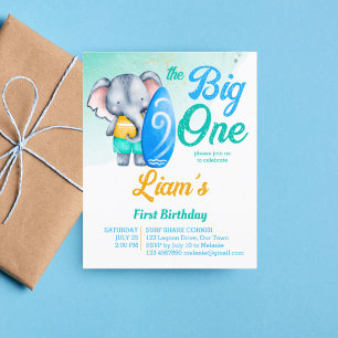 Surfing beach ocean summer birthday budget invite