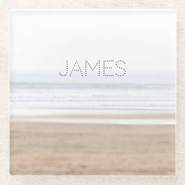 Surfing beach personalized  glass coaster (Front)