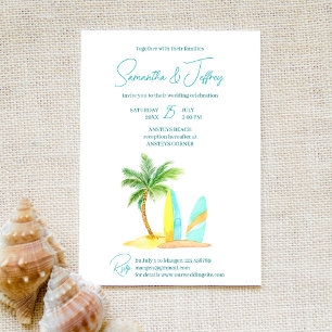 Surfing beach summer tropical wedding invitation