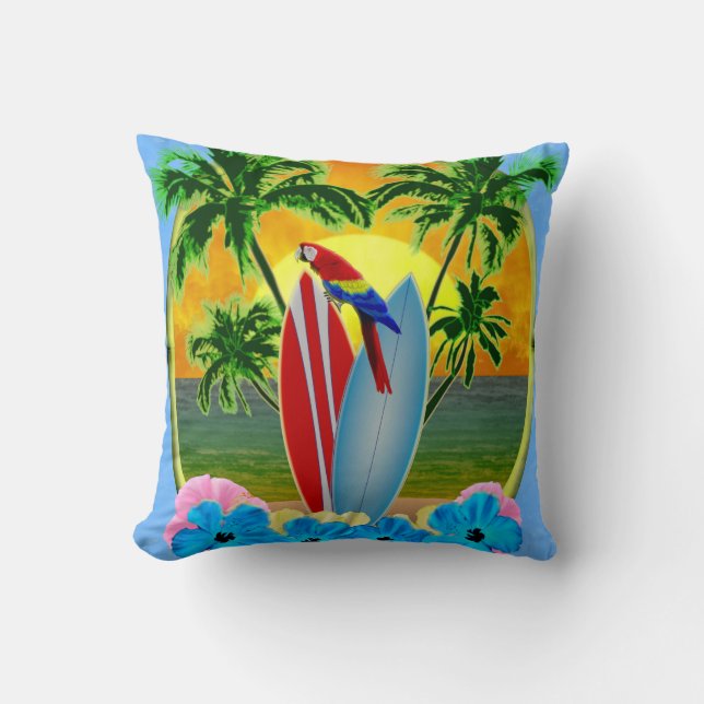 Surfing Beach Sunset Cushion (Front)