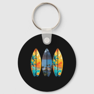 Surfing Beach Surfboard Retro Tropical Hawaii Palm Key Ring
