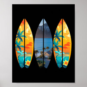 Surfing Beach Surfboard Retro Tropical Hawaii Palm Poster