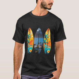 Surfing Beach Surfboard Retro Tropical Hawaii Palm T-Shirt