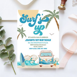 Surfing Beach Van Birthday Invitation