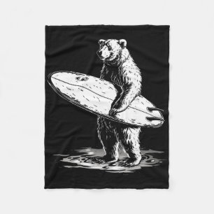 Surfing Bear Cool Beach Adventure Design Fleece Blanket