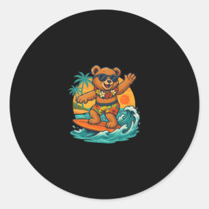 Surfing Bear In Summer Season For Surfboard Lovers Classic Round Sticker